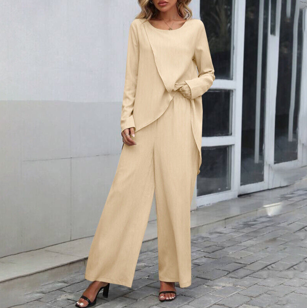 Long Sleeve Wide Leg Trousers Two-piece Set