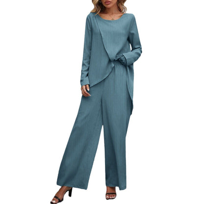 Long Sleeve Wide Leg Trousers Two-piece Set