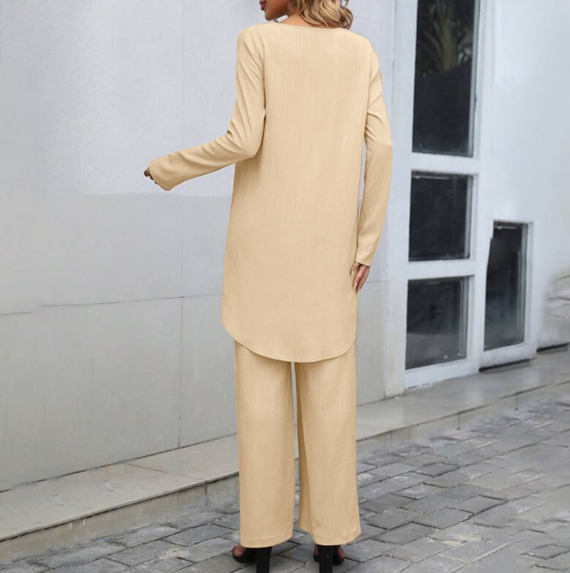 Long Sleeve Wide Leg Trousers Two-piece Set