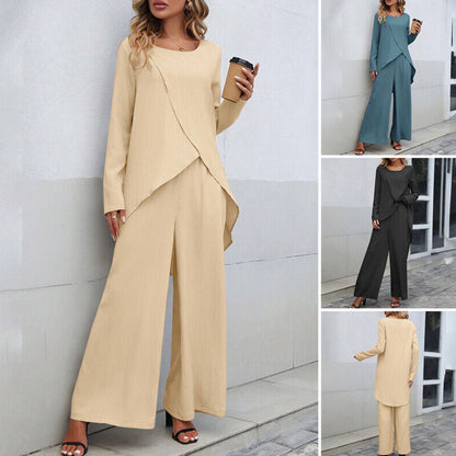 Long Sleeve Wide Leg Trousers Two-piece Set